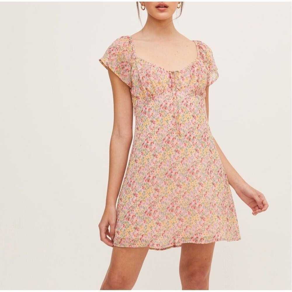 Lush Dress Womens L Chiffon Floral Print Puff Sle… - image 1