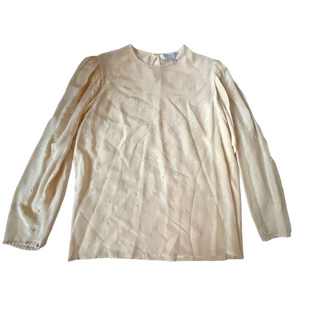 Vintage 1980s Trifles Silk Blouse Pearls All Over… - image 1