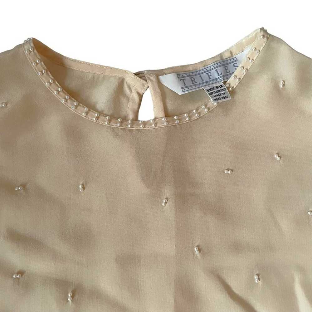 Vintage 1980s Trifles Silk Blouse Pearls All Over… - image 2