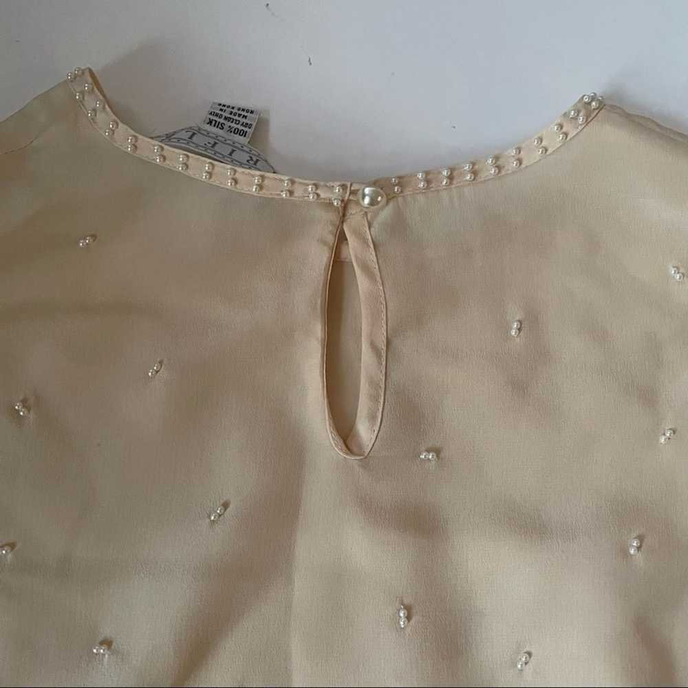 Vintage 1980s Trifles Silk Blouse Pearls All Over… - image 5