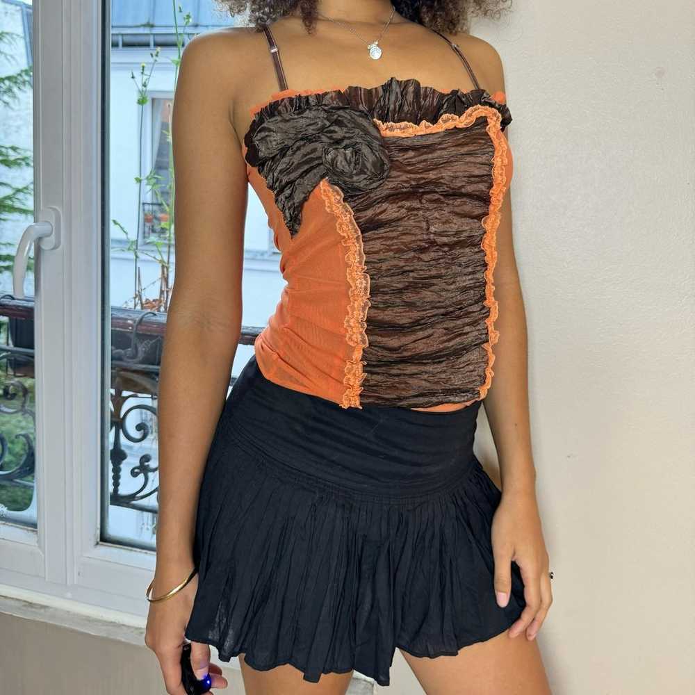 Vintage 00s brown & orange mesh & organza layered… - image 7