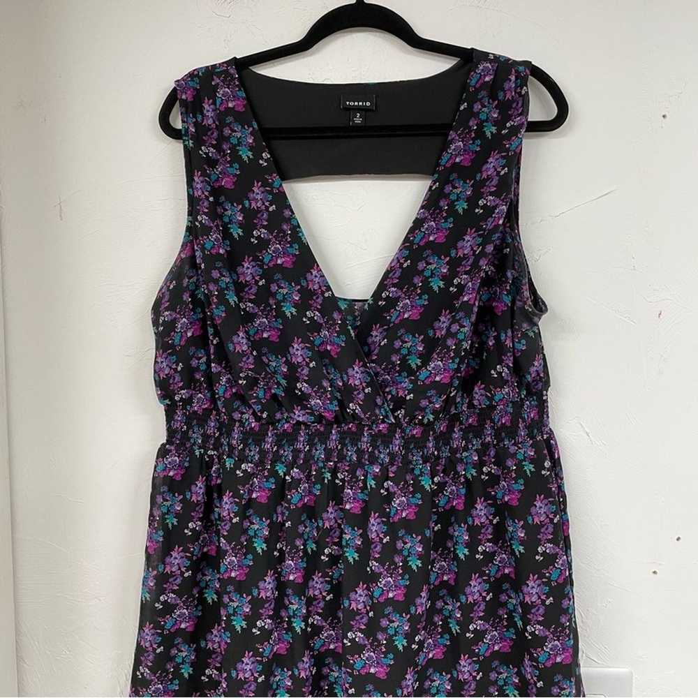 Torrid Black Purple Ditsy Floral Sleeveless Mini … - image 4