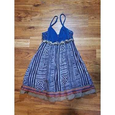 Free People Blue Empire Waist Boho Beaded Crochet 