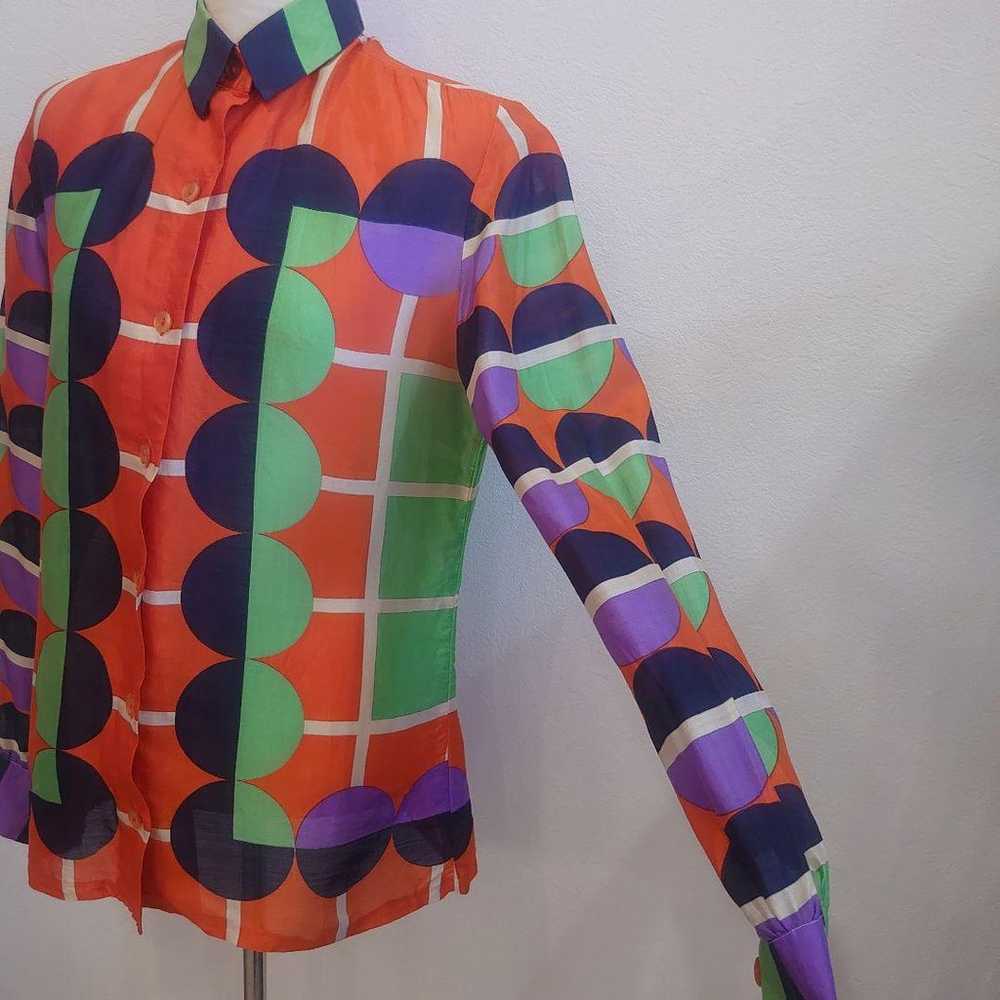 Vintage LANVIN Art Design Silk Blouse Shirt - image 2