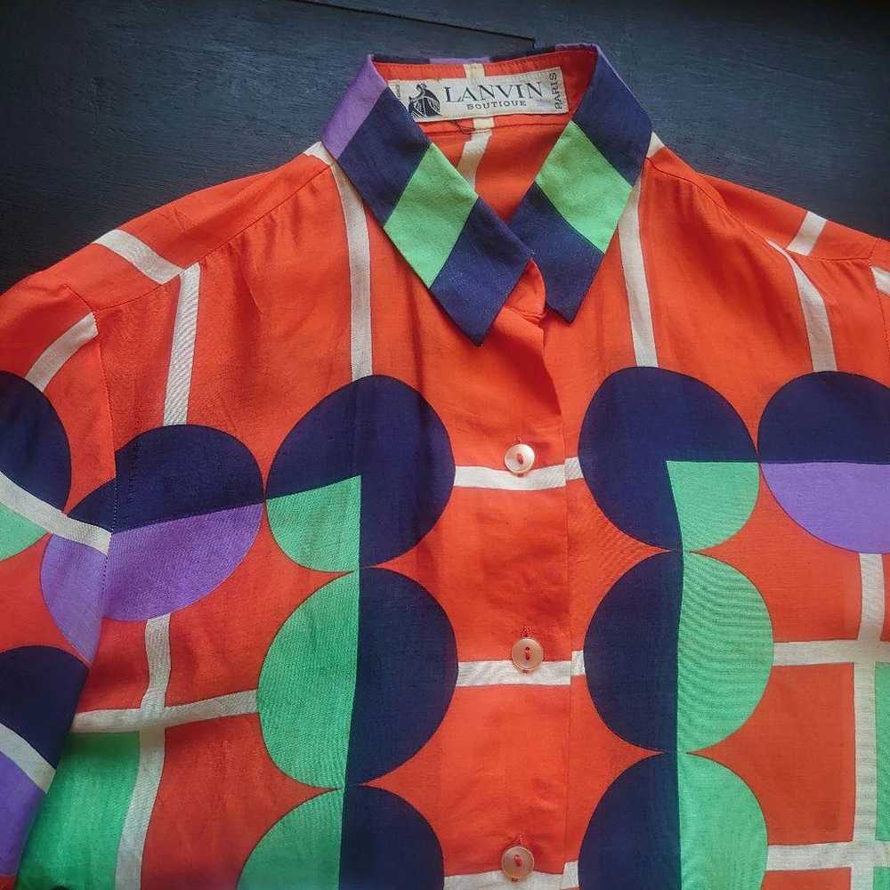 Vintage LANVIN Art Design Silk Blouse Shirt - image 9