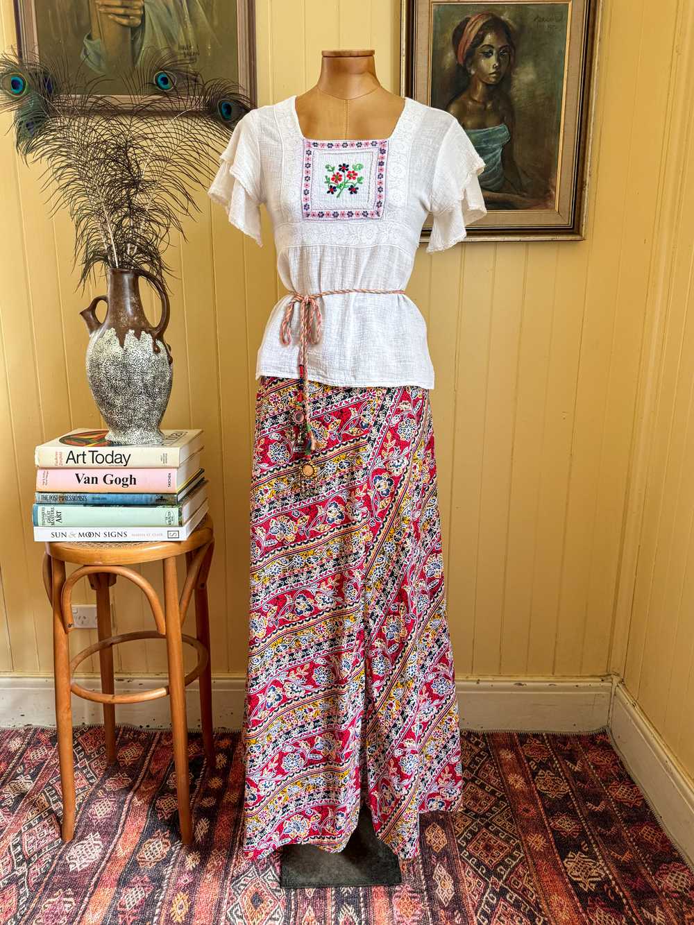 VINTAGE 1970S COTTON BATIK FLORAL PRINT WRAP MAXI… - image 6