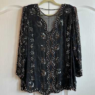 Oleg Cassini | EUC - Vintage Beaded Silk Blouse -… - image 1