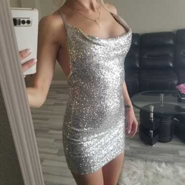 Silver sequin mini party sexy dress - image 1