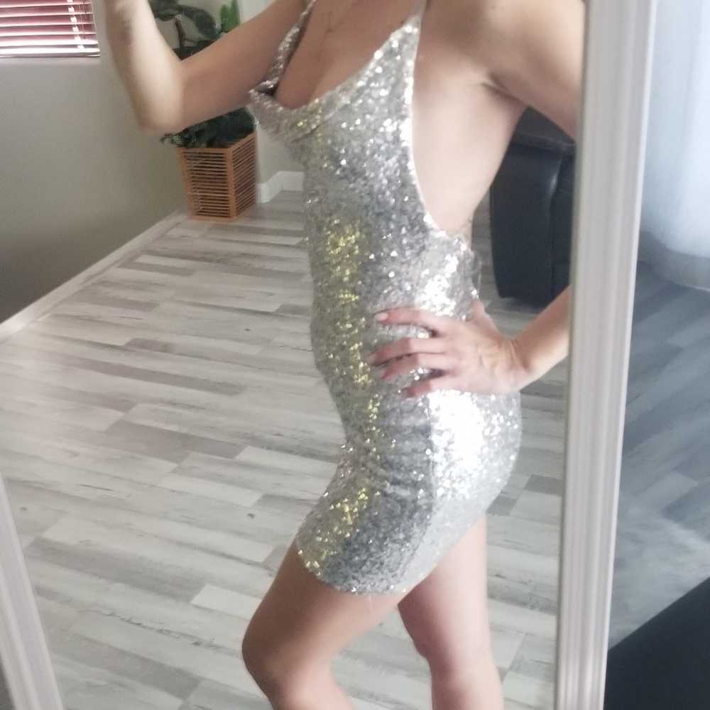 Silver sequin mini party sexy dress - image 5