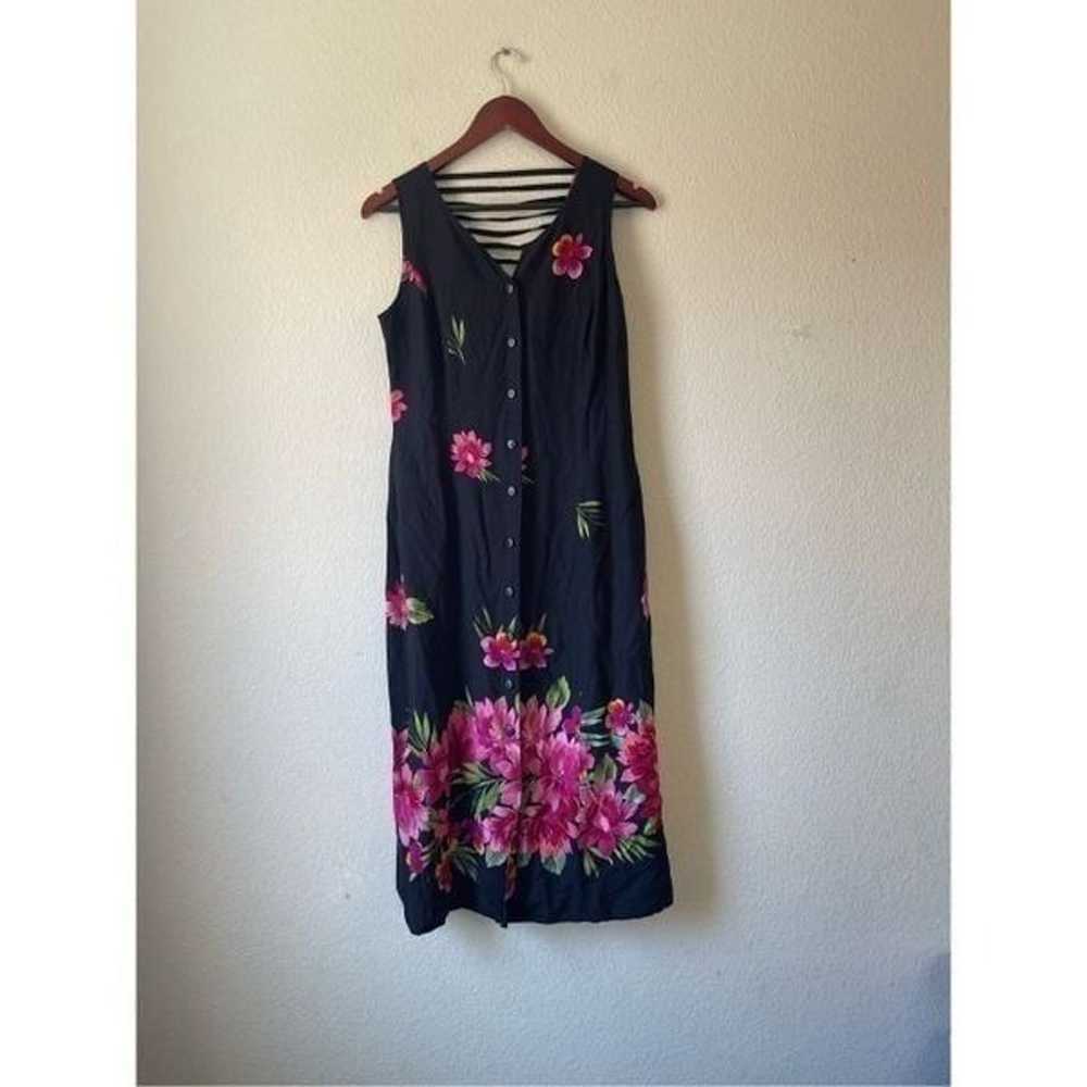 Vintage floral shirt midi dress tropical Hawaiian… - image 1