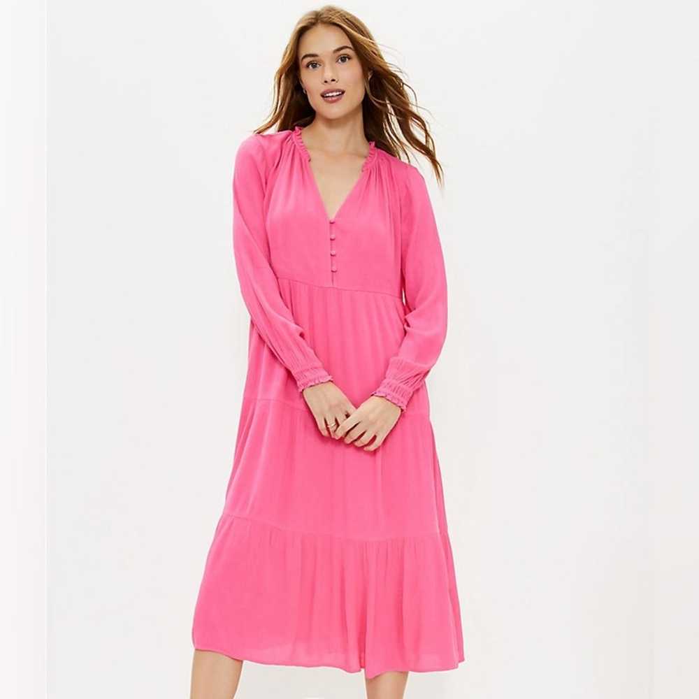 LOFT Tiered Button Midi Swing Dress - image 1