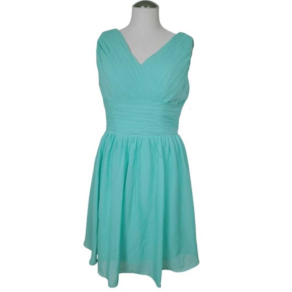 Light Blue Pleated V Neck Sleeveless Dress - image 1