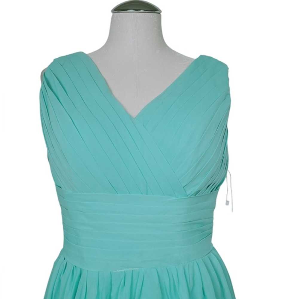 Light Blue Pleated V Neck Sleeveless Dress - image 2