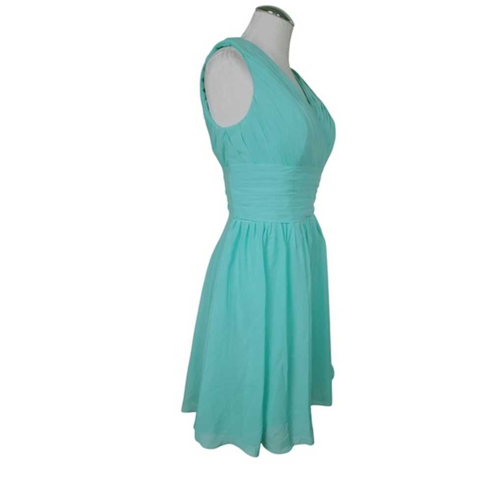 Light Blue Pleated V Neck Sleeveless Dress - image 3