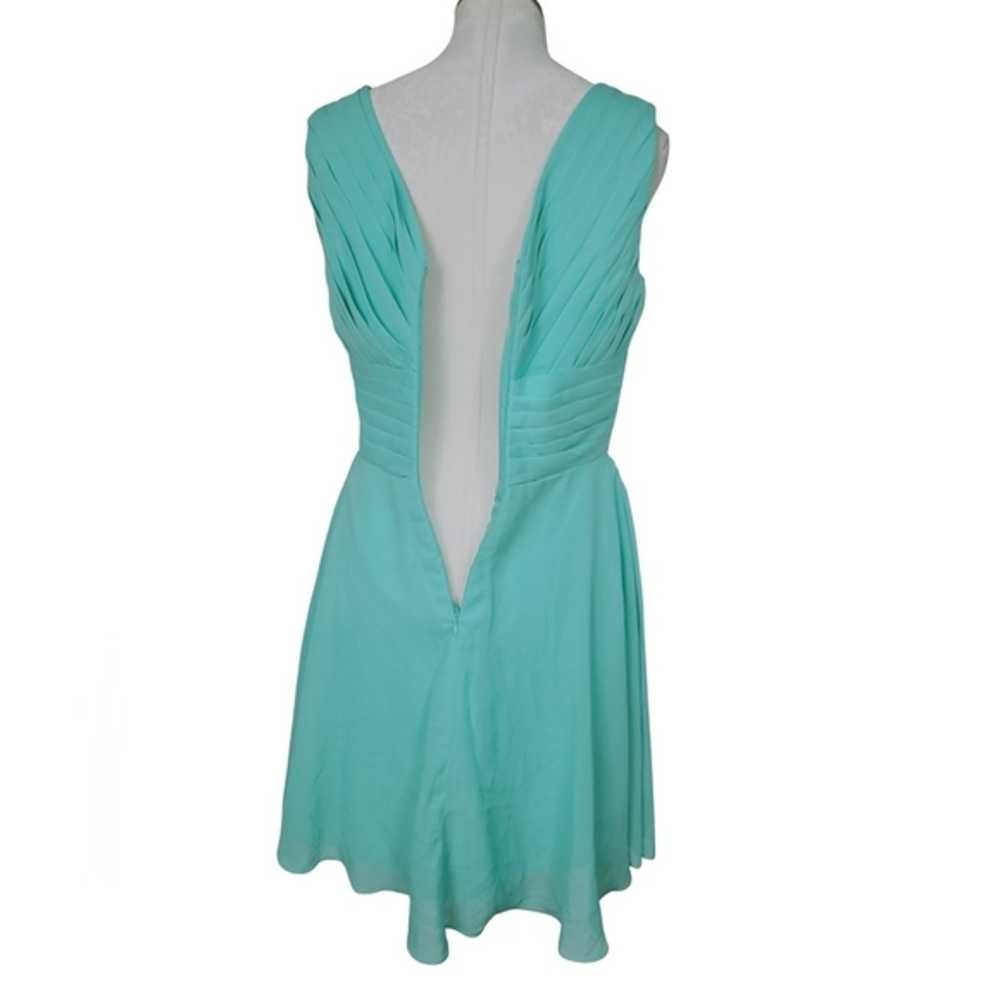 Light Blue Pleated V Neck Sleeveless Dress - image 4