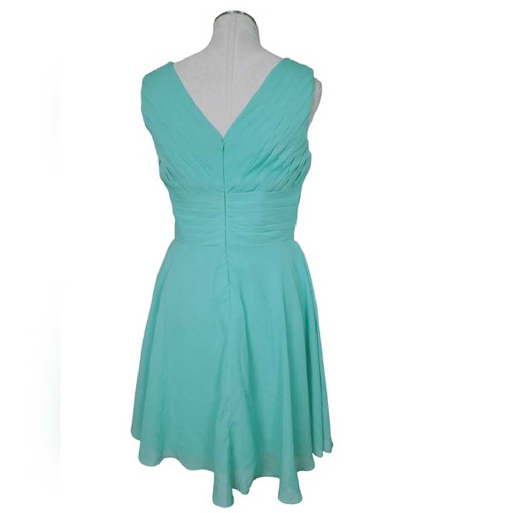 Light Blue Pleated V Neck Sleeveless Dress - image 5