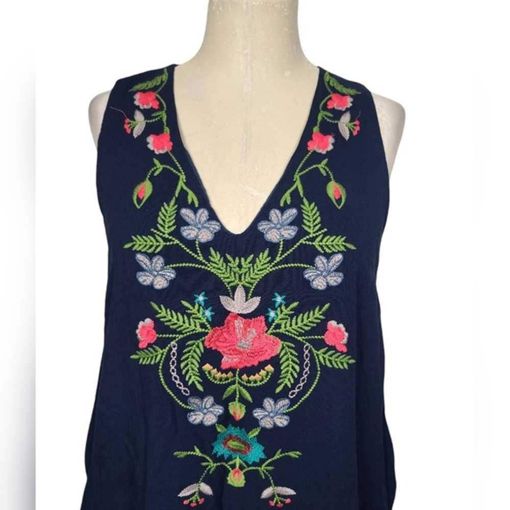 The Impeccable Pig V Neck Floral Embroidered Mini… - image 2