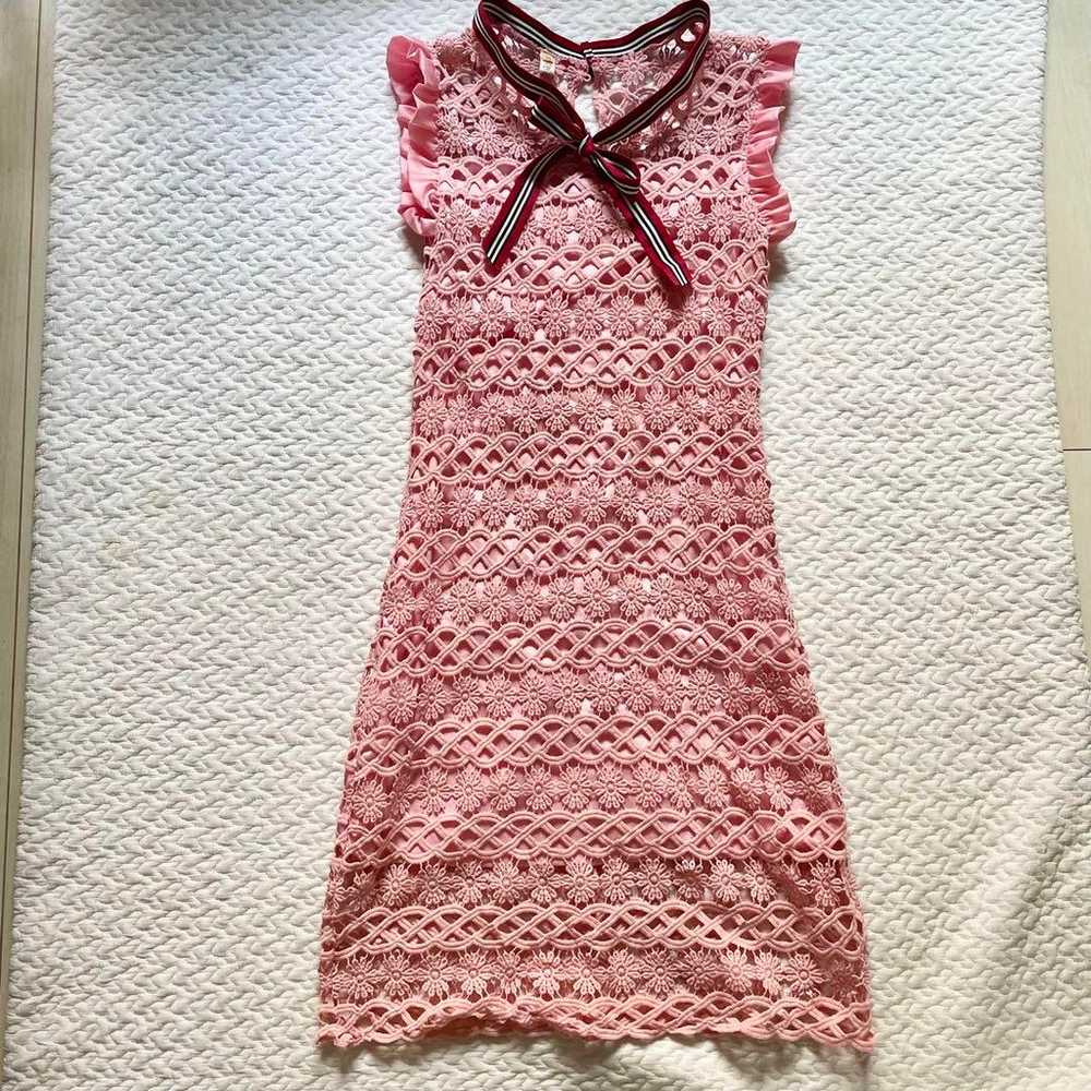 Pink Lace Sleeveless Mini Dress - image 1