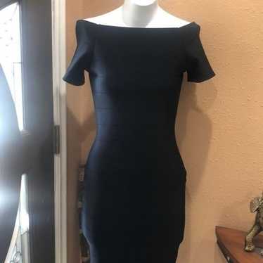 Haute Monde black off the shoulder fitted midi dre