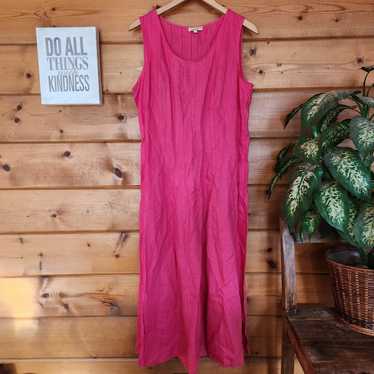 Choices 100% Linen Pintuck Maxi Dress Pink Sleevel