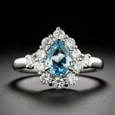 Estate Pear-Shaped Aquamarine and Diamond Halo Rin