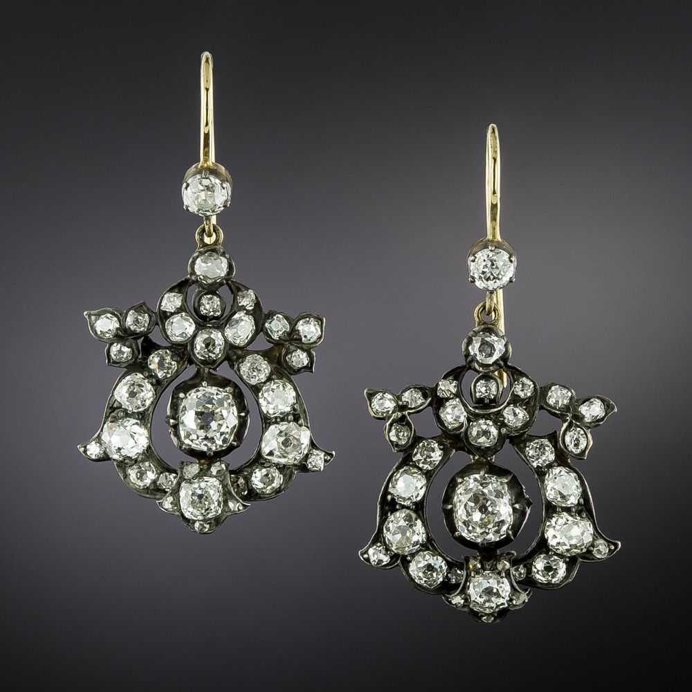 English Victorian Diamond Dangle Earrings - image 1