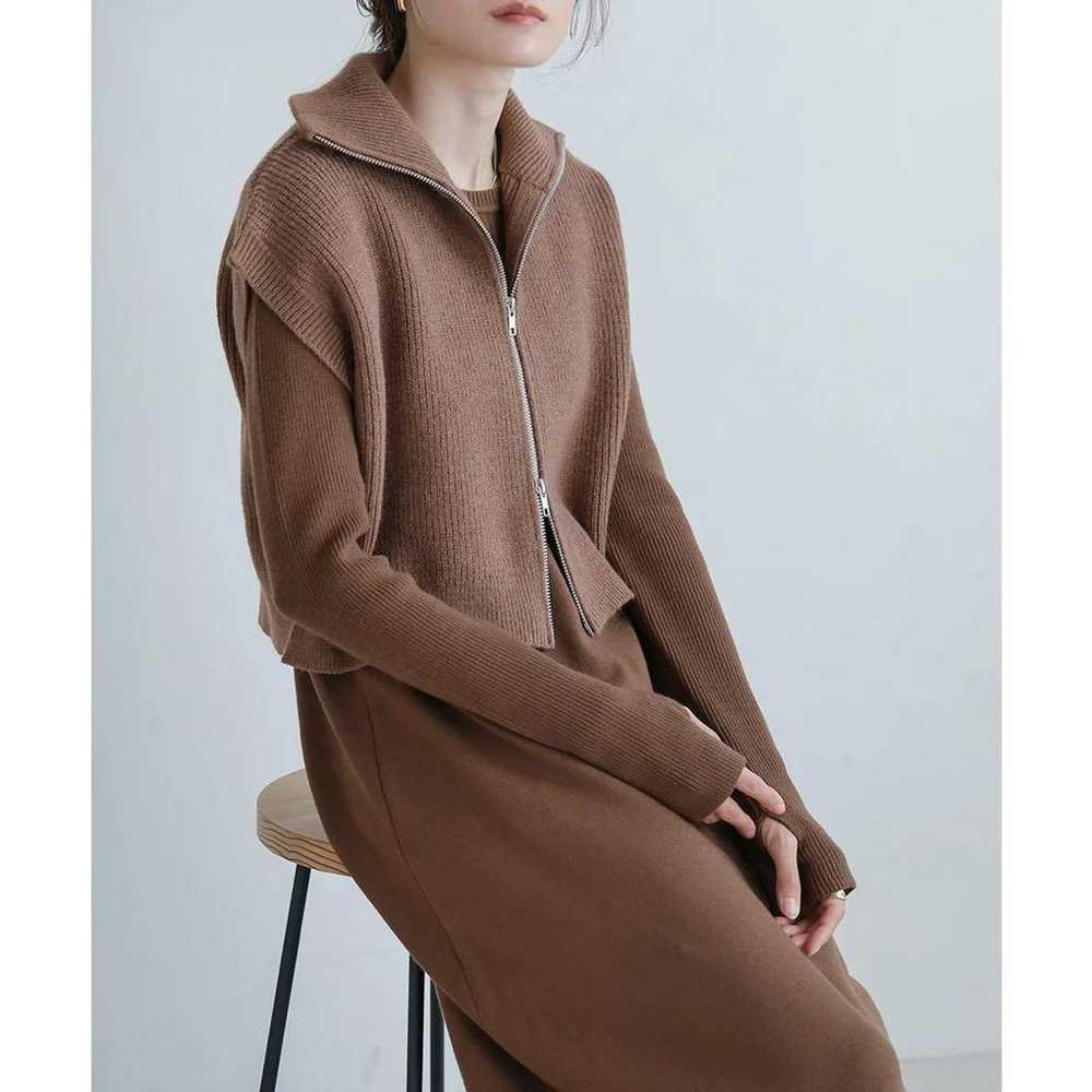 Bab Double Zip Knit Vest + Dress Set (MOCHA) - image 1