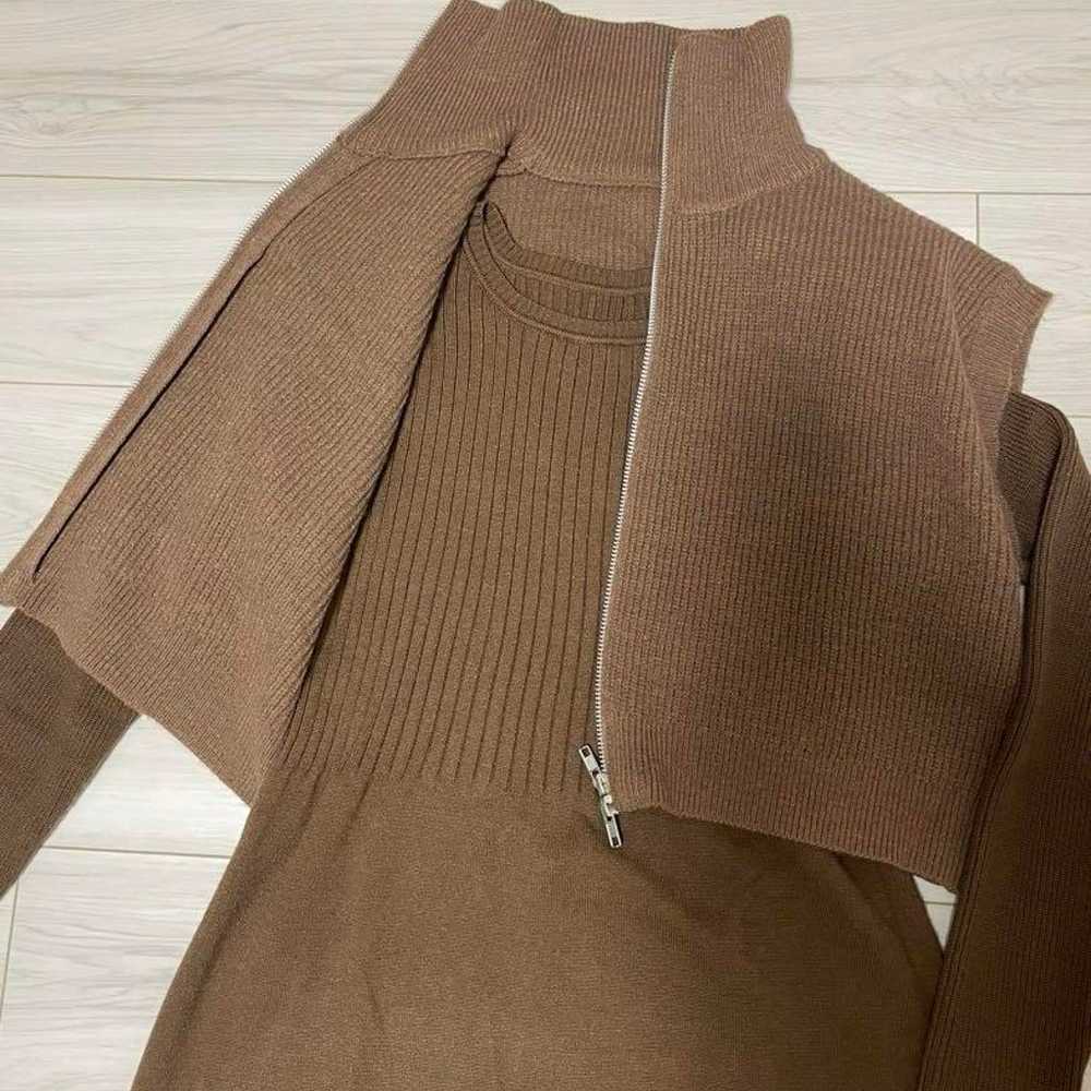 Bab Double Zip Knit Vest + Dress Set (MOCHA) - image 7