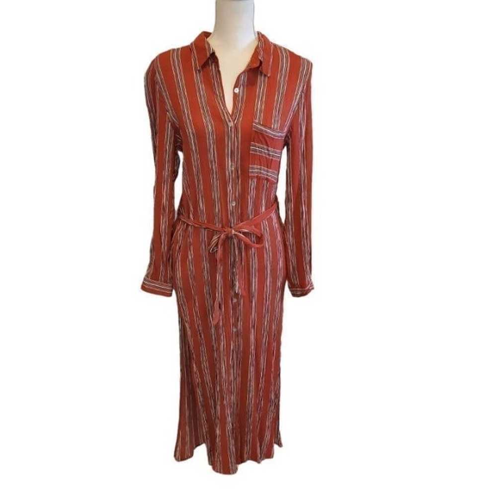 Vine & Love Rust Orange Striped Shirt Dress Midi … - image 1