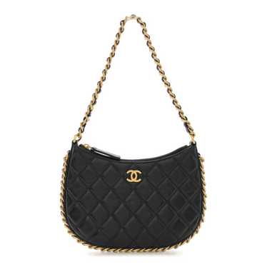 CHANEL Lambskin Quilted Chain Around Hobo Black