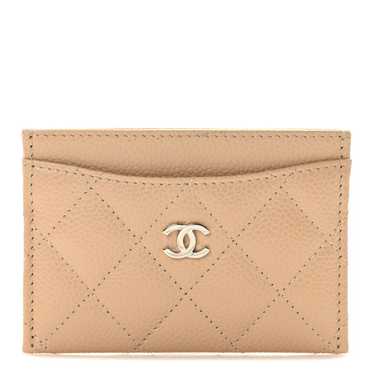 CHANEL Caviar Quilted Card Holder Beige