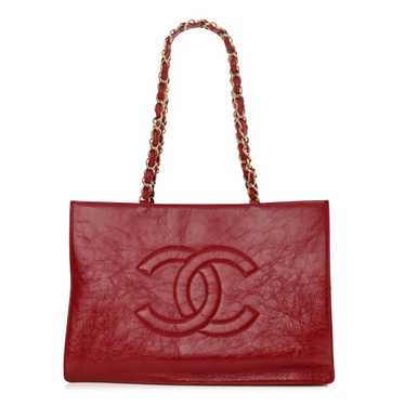 CHANEL Shiny Aged Calfskin Shopping Bag Red