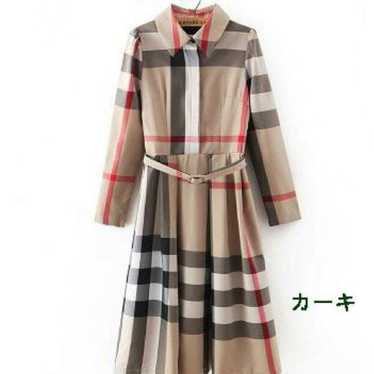 Khaki Check Pattern Long Sleeve Dress - image 1