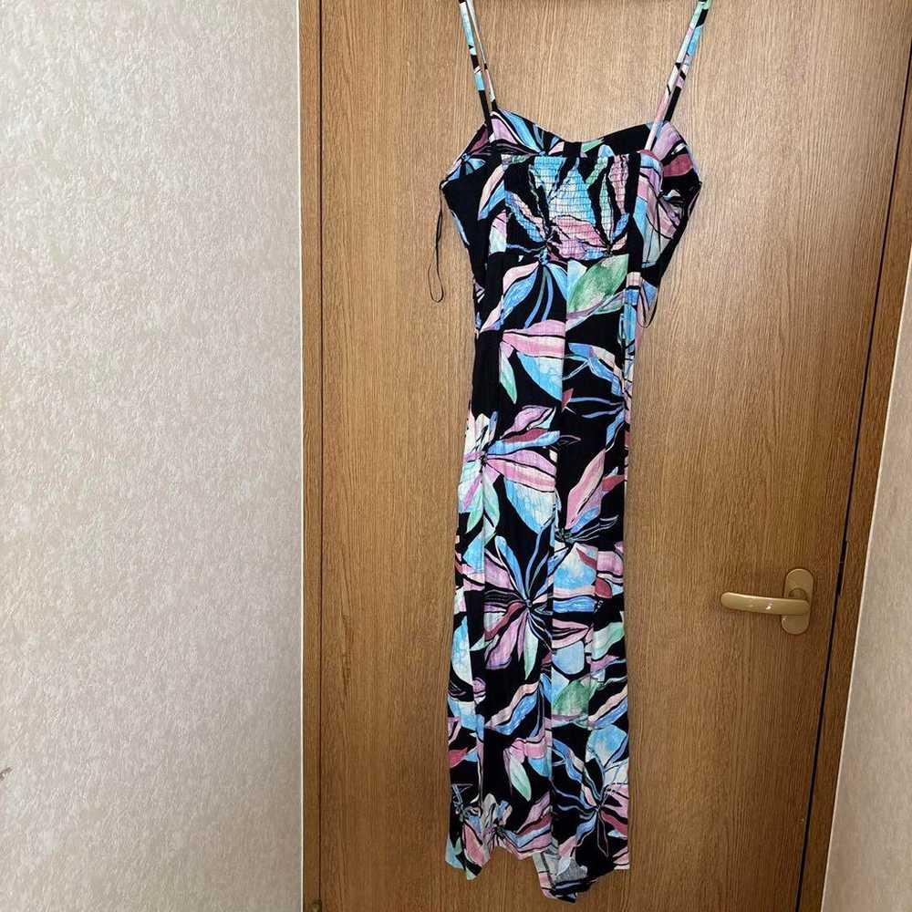 ZARA Camisole Long Dress with Black Leaf Pattern - image 3