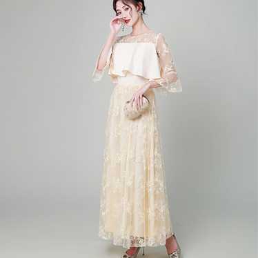 Elegant cream lace long dress.