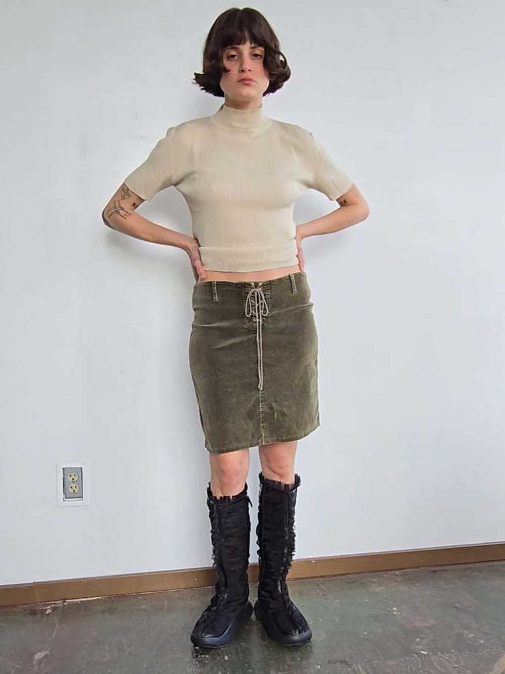 Vintage Cord Laceup Skirt - Olive - image 2