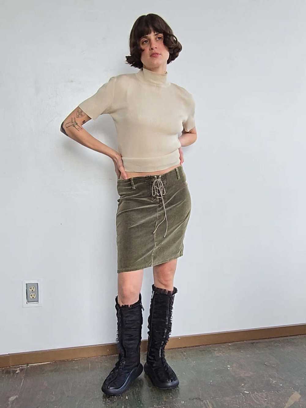 Vintage Cord Laceup Skirt - Olive - image 3