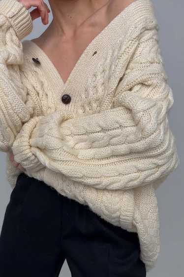 Vintage Wool Cable Knit Cardigan Sweater - Ivory