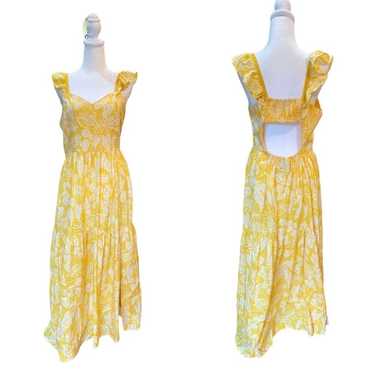 Angie Midi Dress Cap Sleeve Tiered Skirt Yellow F… - image 1