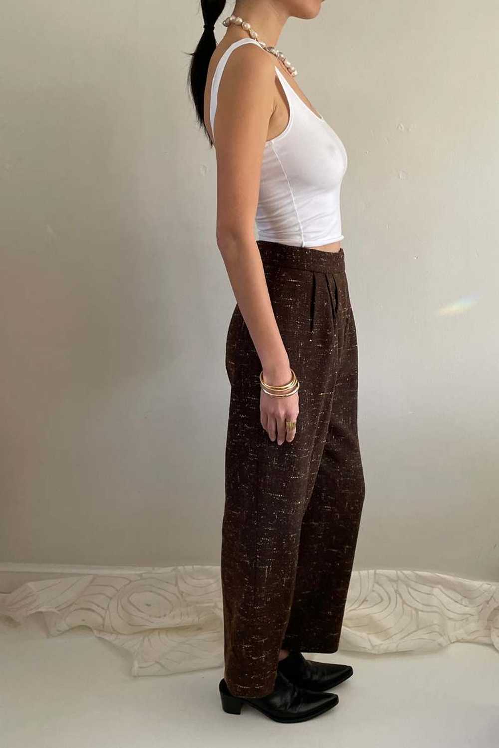 Vintage 90s Tweed Wide Leg Pleated Pants - Brown - image 6