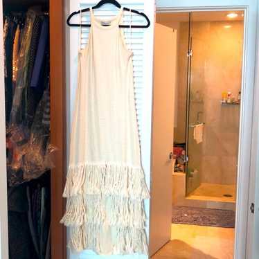 Zara sm sz cream fringe layered dress