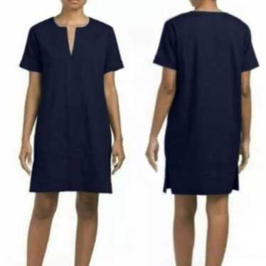 Theory Caliver Dress Navy Stretch Linen Shift Size