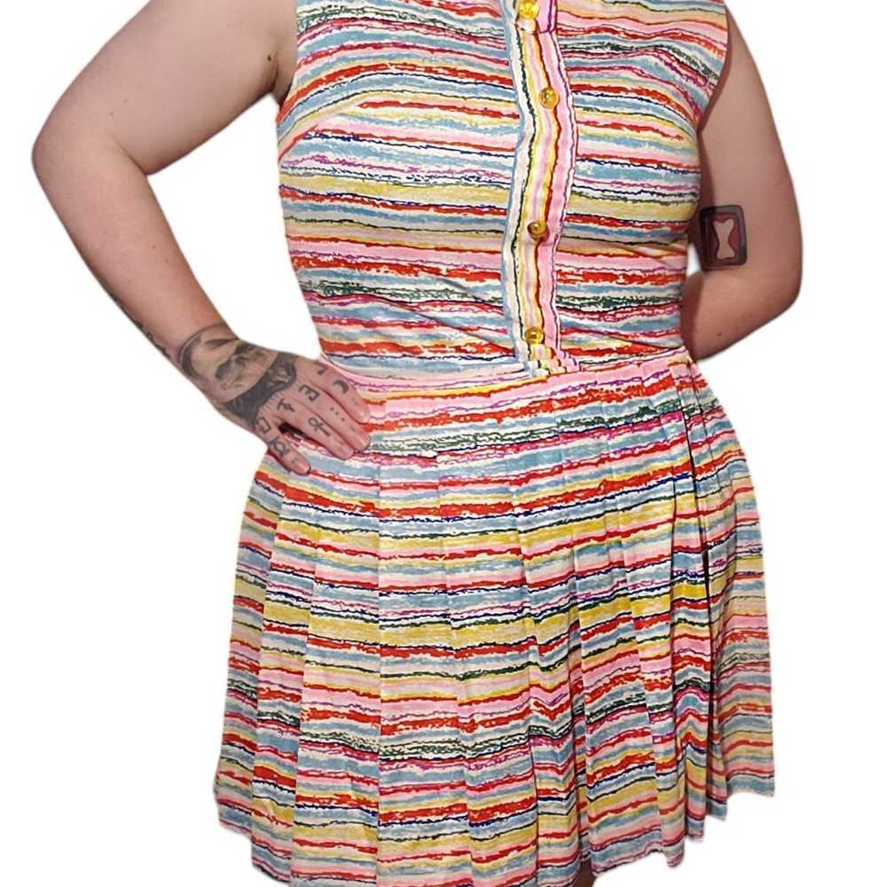 Vintage 60s 70s Rainbow Stripe Pleated Drop Waist… - image 3