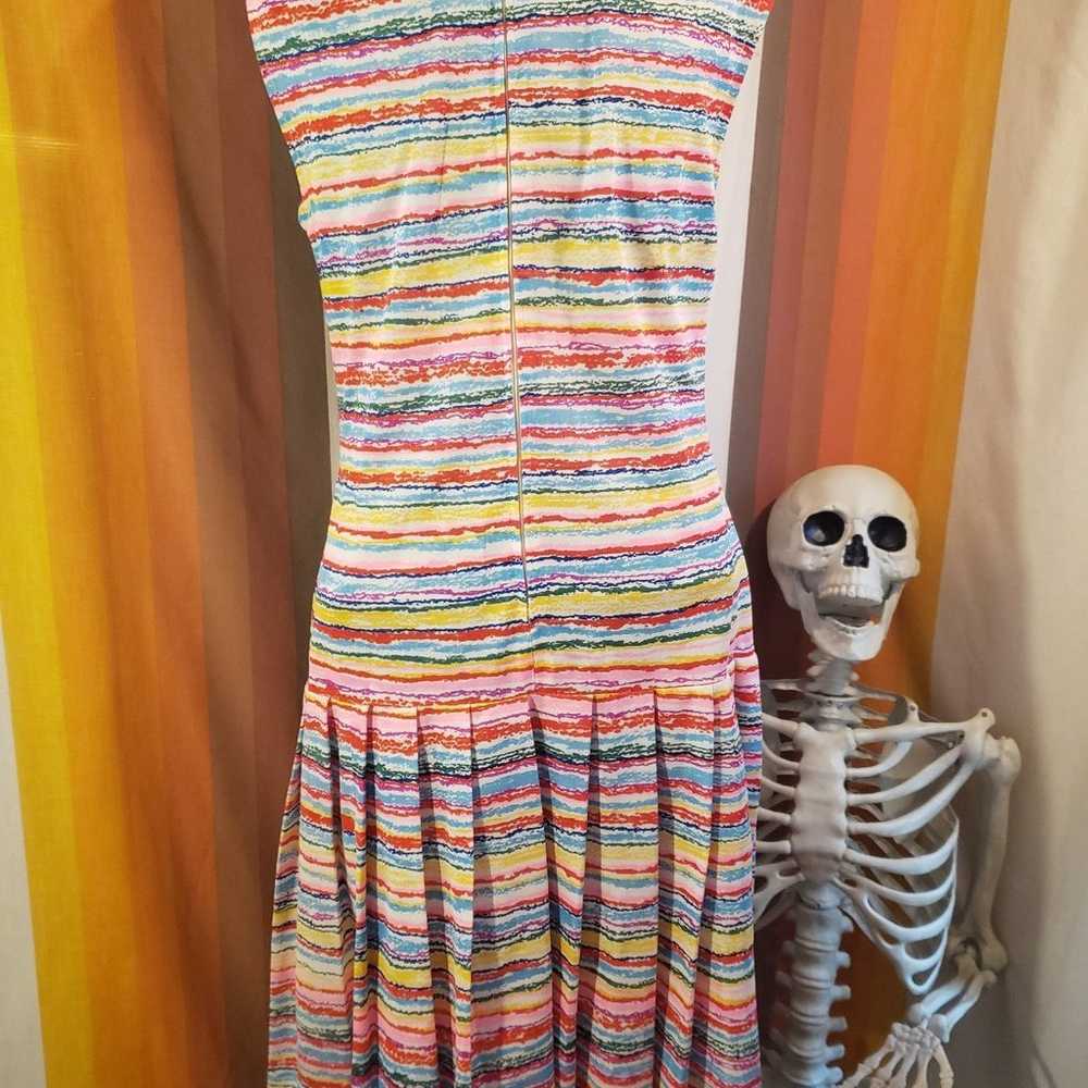 Vintage 60s 70s Rainbow Stripe Pleated Drop Waist… - image 6