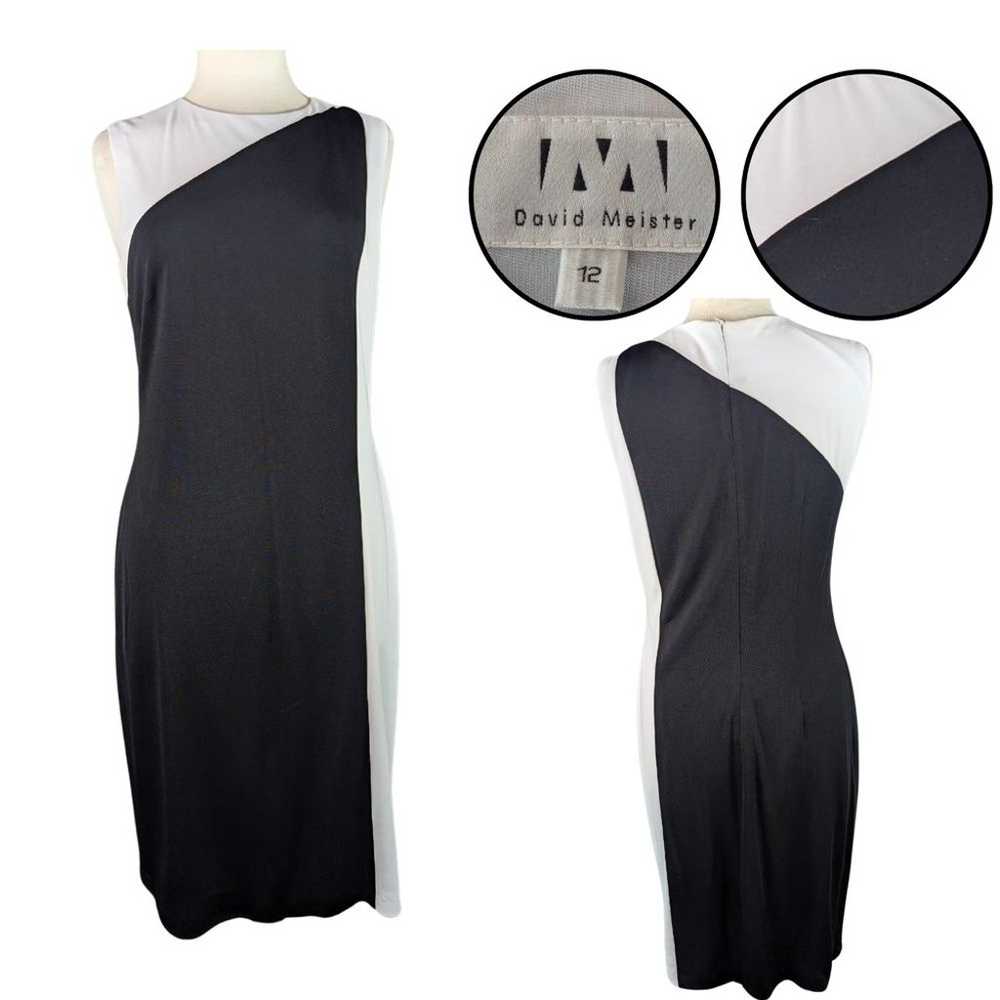 Vtg David Meister Sheath Dress Women's Black Whit… - image 1