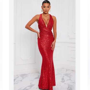 Fashion Nova Secret Admirer Red Sequin Maxi Dress