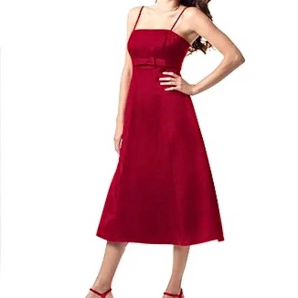 David’s Red Satin A Line Evening Gown with Bow - image 1