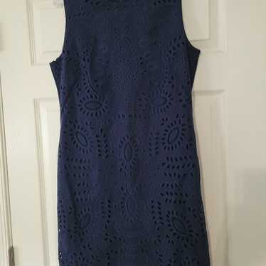 J McLaughlin Navy Blue Eyelet Sheath Dress Sleeve… - image 1