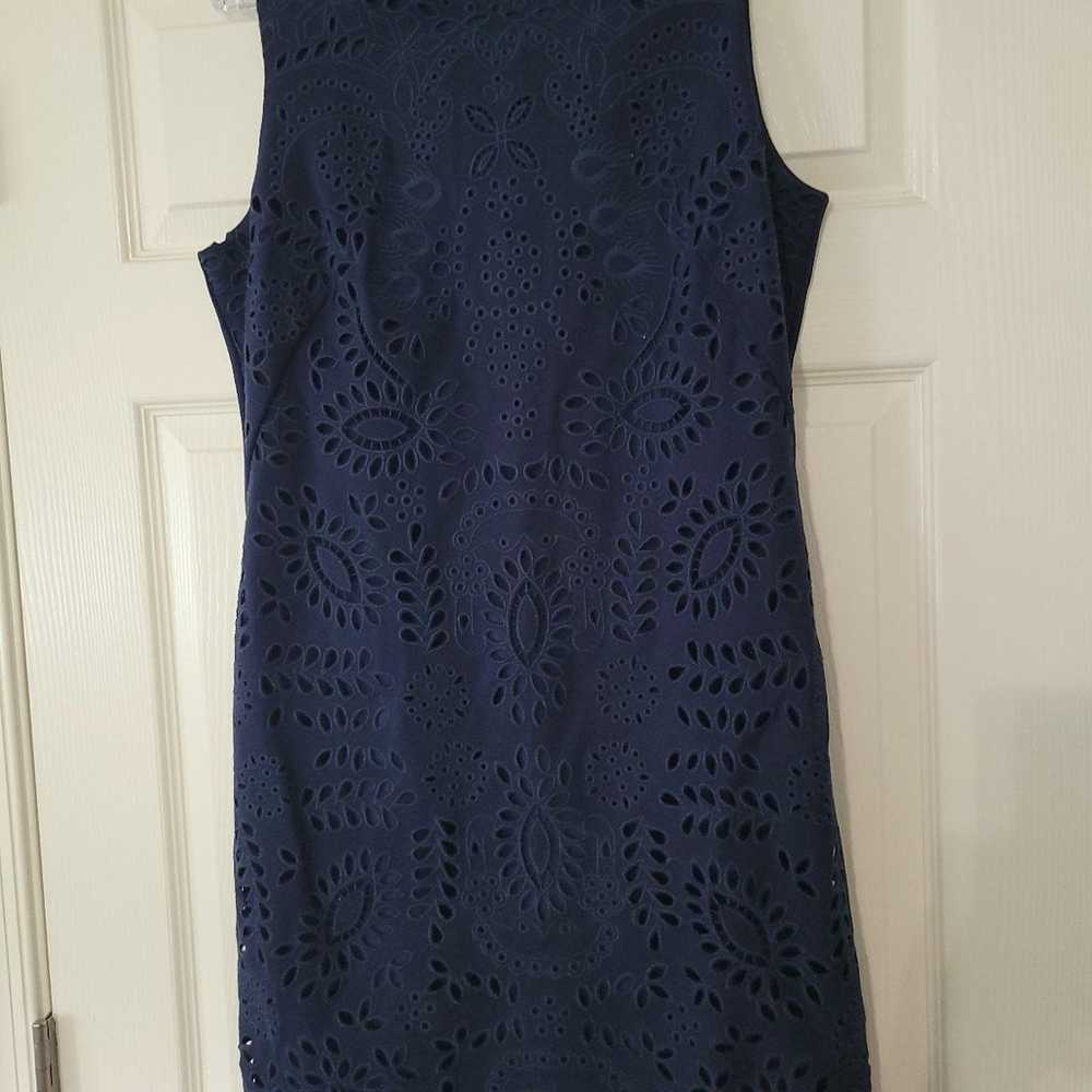 J McLaughlin Navy Blue Eyelet Sheath Dress Sleeve… - image 2