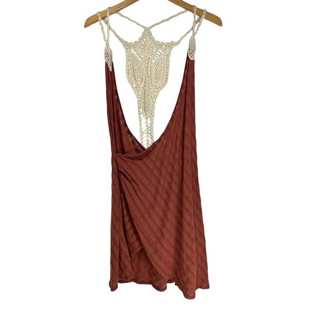 Free People Mini Dress XL Brown Open Back Cream C… - image 1